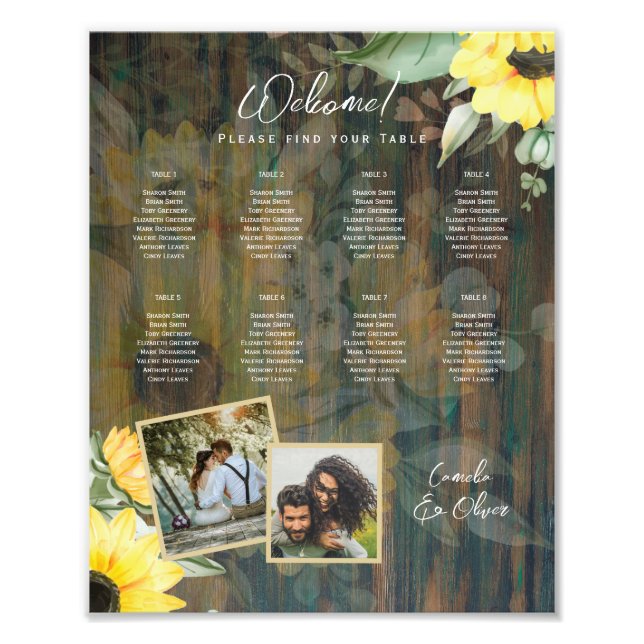 8 Table Rustic Wood SUNFLOWERS PHOTO SEATING Print (Front)