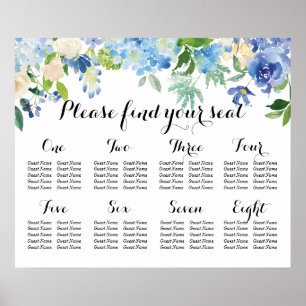 8 Table Seating Chart - Blue Florals and Hydrangea