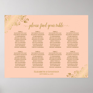 8 Table Wedding Seating Chart Coral Peach & Gold