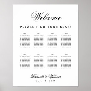 8 Tables Black White Simple Wedding Seating Chart