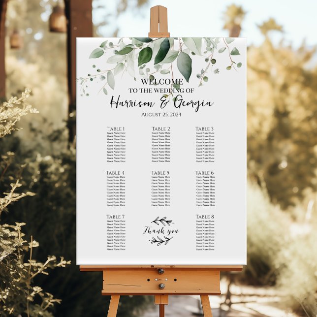8 tables greenery elegant wedding seating chart (Creator Uploaded)