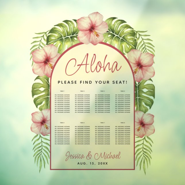 8 Tables Hawaii Tropical Transparent Seating Chart Window Cling (Sheet 3)