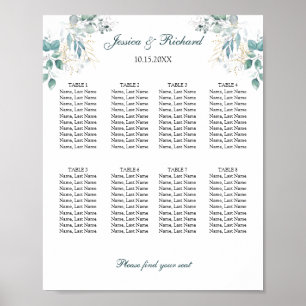 8 Tables Seating Chart Poster Sign