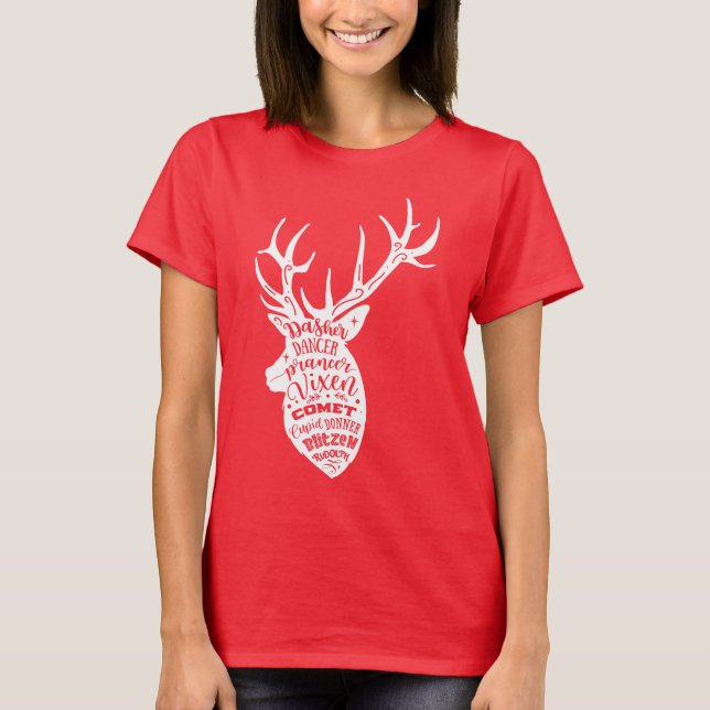 8 Tiny Reindeer 🦌 Christmas 🎄 Santa's Deer T-Shirt (Front)