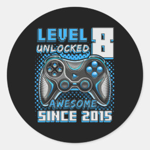 8 Unlocked Awesome 2015 Video Game 8th Birthday Bo Classic Round Sticker