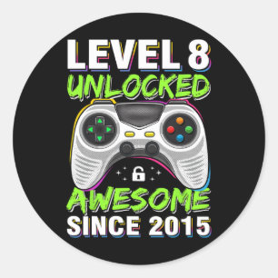 8 Unlocked Awesome Since 2015 8th Birthday Gaming Classic Round Sticker