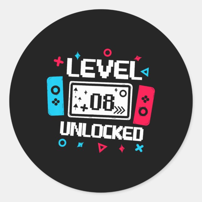 8 Unlocked Gamer - 8th Birthday Gift Video Game Lo Classic Round Sticker (Front)