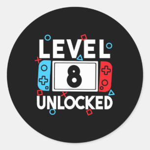 8 Unlocked Gamer 8th Birthday Video Game Boys 1  Classic Round Sticker