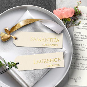8 Wedding Guest Gold Creamy White Green Name Tags Foil Holiday Card