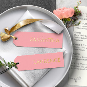 8 Wedding Guest Gold Foil Berry Pink Name Tags Holiday Card