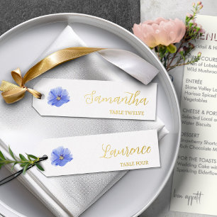 8 Wedding Guest Gold Foil Blue Wildflower Name Tag Foil Holiday Card