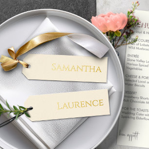 8 Wedding Guest Gold Foil Creamy White Name Tags Holiday Card