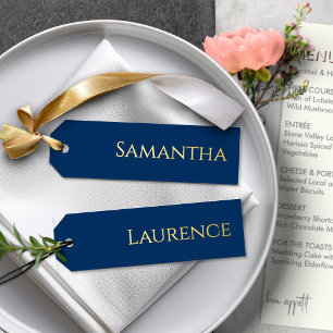 8 Wedding Guest Gold Foil Dark Blue Name Tags Foil Holiday Card
