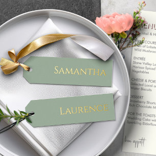 8 Wedding Guest Gold Foil Sage Green Name Tags Holiday Card