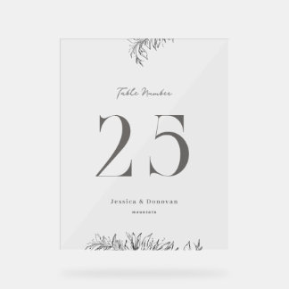 8 x 10 Botanical Wedding Table Number Acrylic Sign