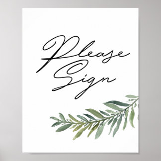 8" x 10" Please Sign Poster, Watercolor Leaf