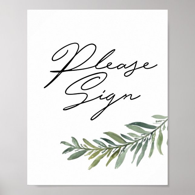 8" x 10" Please Sign Poster, Watercolor Leaf (Front)