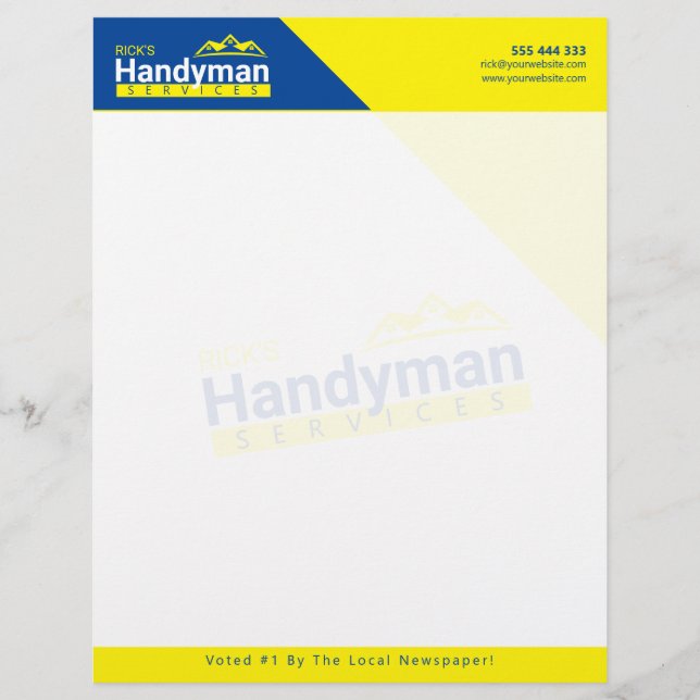 8" x 11" Handyman Business Custom Logo Letterhead (Front)