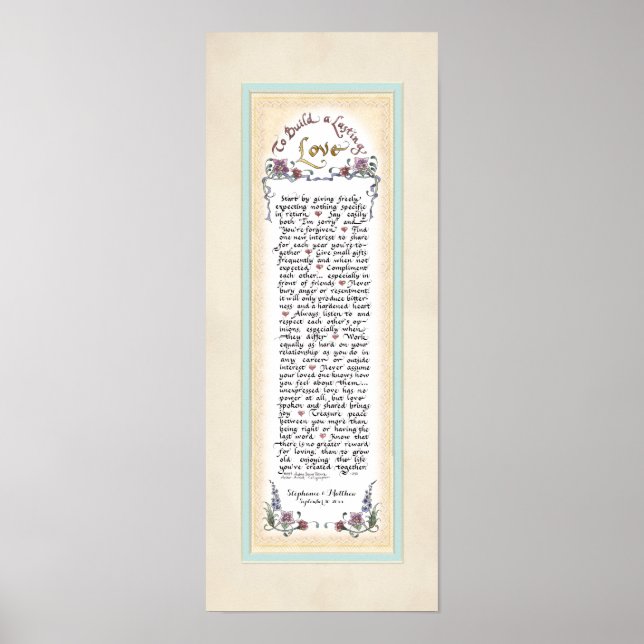 8 x 20 To Build a Lasting Love Cream n Aqua Blue Poster (Front)
