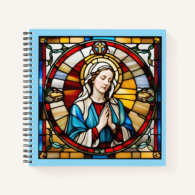 8" x 8" Mother Mary Stained Glass Notebook 01 (Front)