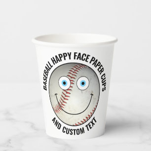 8 x Custom Baseball Party BLUE EYES Happy Face Paper Cups