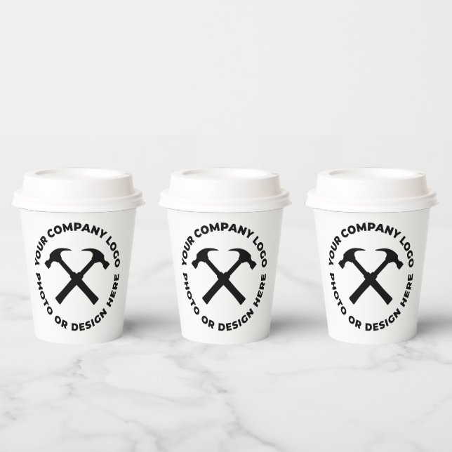 8 x Custom Personalised Logo PAPER CUPS w/ Lids (Multi)