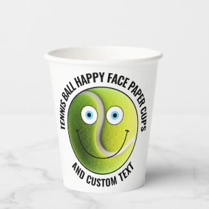 8 x Custom Tennis Theme Party BLUE EYES Happy Face Paper Cups