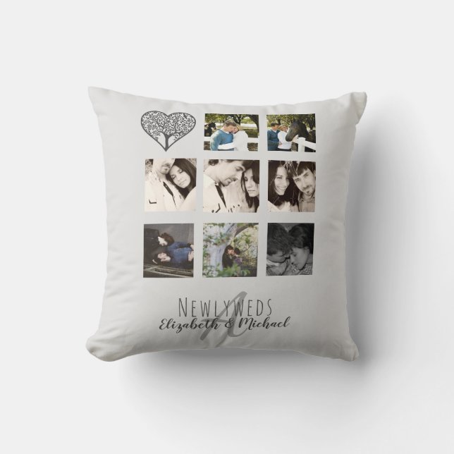 8 x PHOTO COLLAGE Newlyweds Personalised WEDDING Cushion (Front)