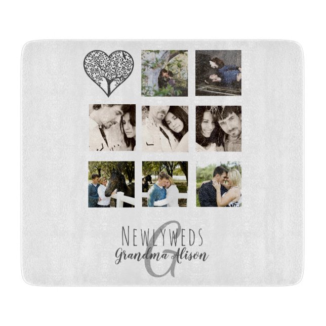 8 x PHOTO COLLAGE Newlyweds Personalised WEDDING Cutting Board (Front)