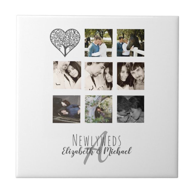 8 x PHOTO COLLAGE Newlyweds Personalised WEDDING Tile (Front)