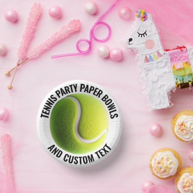 8 x Tennis Ball Personalised Text Paper Bowls Paper Plate (Party)