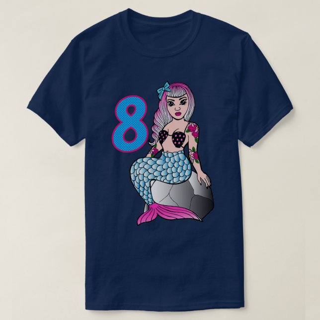 8 Year Birthday Girl Mermaid T-Shirt (Design Front)