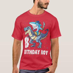 8 year old8th Birthday Boy Shark Dinosaur Pirate T-Shirt