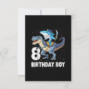 8 year old, 8th Birthday Boy Shark Dinosaur Prirat RSVP Card
