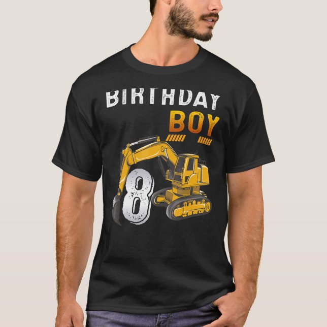 8 Year Old 8th Birthday Construction Vehicle Excav T-Shirt (Front)