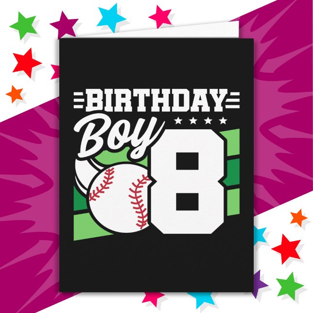 8 Year Old Baseball Party Theme 8th Birthday Boy Card (Creator Uploaded)