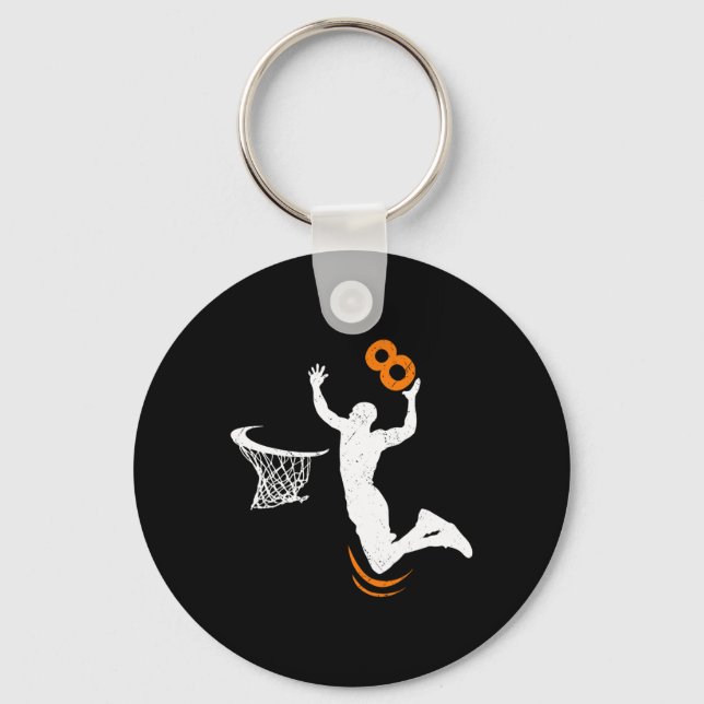 8 Year Old Basketball Dunk 8th Birthday Party Boys Key Ring (Front)