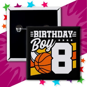 8 Year Old Basketball Party Theme 8th Birthday Boy 15 Cm Square Badge