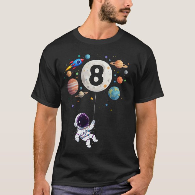8 Year Old Birthday Planets Astronaut 8th Birthday T-Shirt (Front)