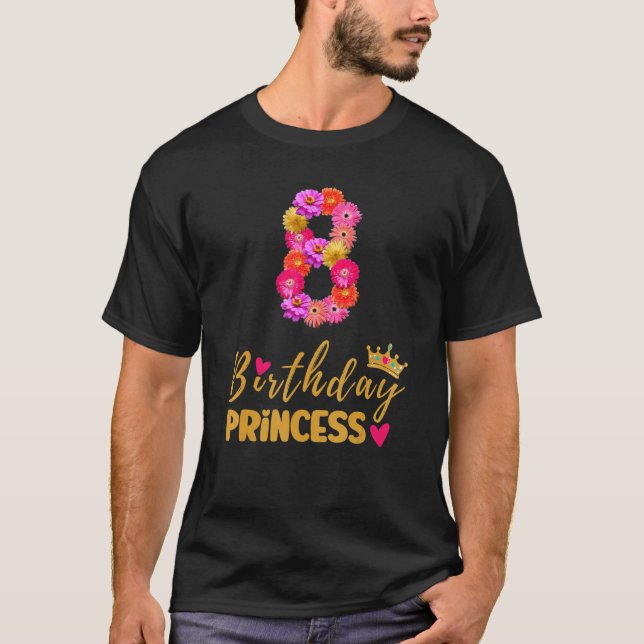 8 Year Old Birthday Princess Flower Its My 8th Bir T-Shirt (Front)