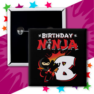 8 Year Old Comic Book Style Ninja 8th Birthday 15 Cm Square Badge