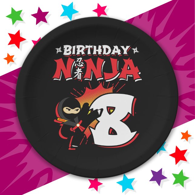 8 Year Old Comic Book Style Ninja 8th Birthday Paper Plate (Creator Uploaded)