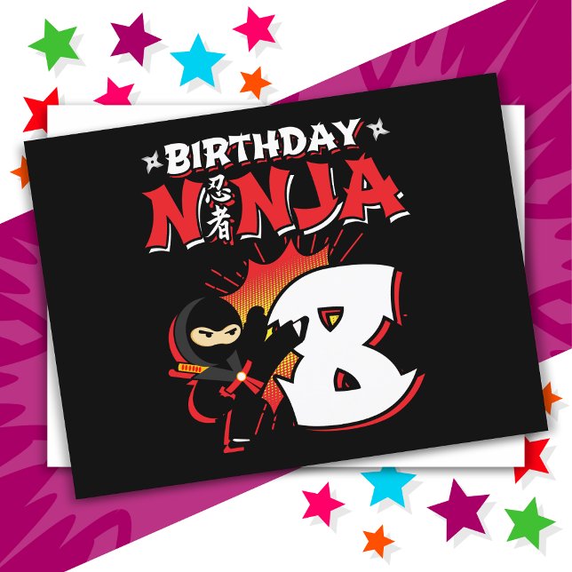 8 Year Old Comic Book Style Ninja 8th Birthday Postcard (Creator Uploaded)