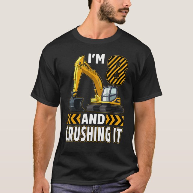 8 Year Old Construction Truck Excavator Birthday 8 T-Shirt (Front)