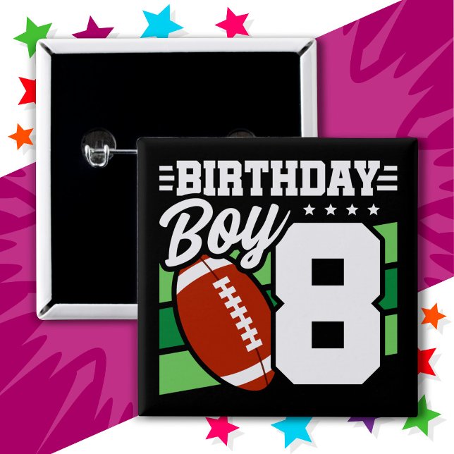 8 Year Old Football Party Theme 8th Birthday Boy 15 Cm Square Badge (Creator Uploaded)