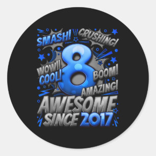 8 Year Old Gifts For Boys 8th Birthday Boy 8 Year  Classic Round Sticker