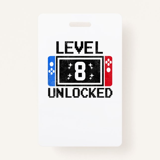 8 Year Old Gifts Level 8th Birthday Boy Video Game ID Badge (Front)