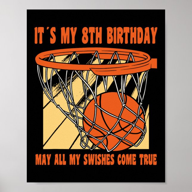 8 Year Old Happy 8th Birthday Basketball 8th Birth Poster (Front)