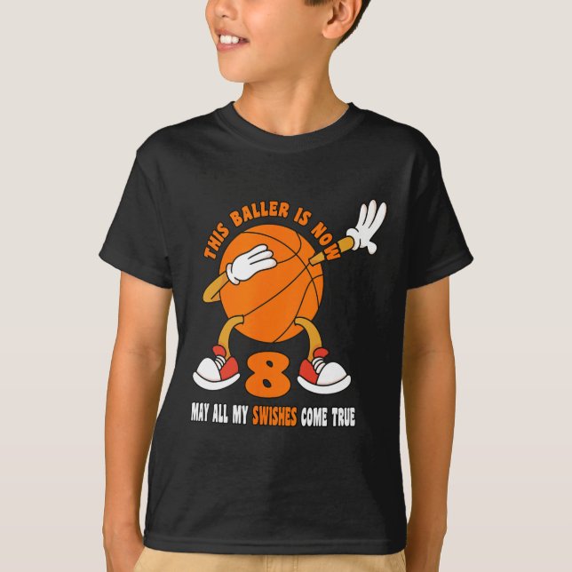 8 Year Old Happy 8th Birthday Basketball 8th Birth T-Shirt (Front)