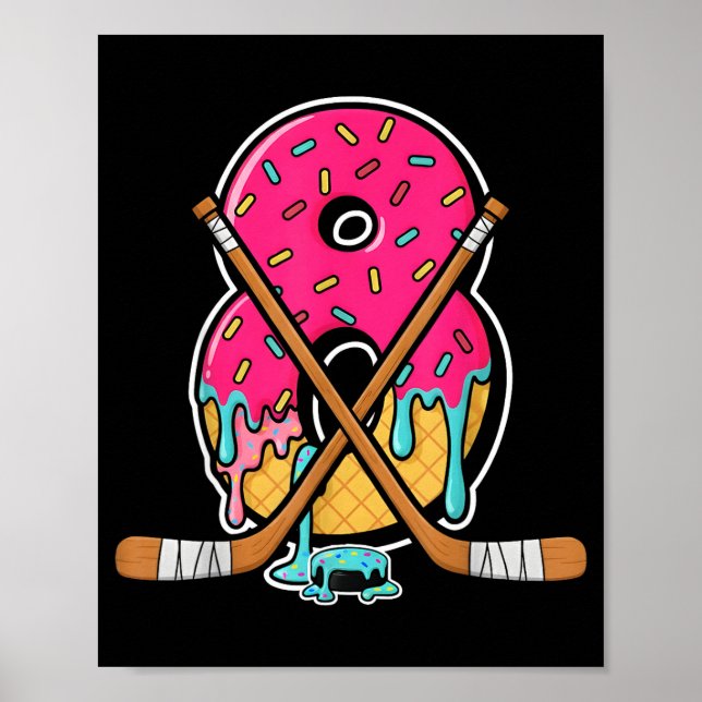 8 Year Old Hockey Ice Cream Drip Youth 8th Birthda Poster (Front)